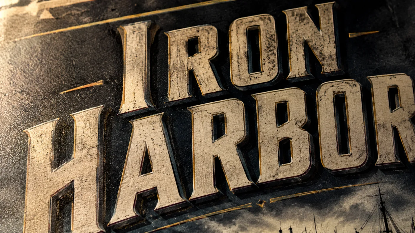 Close crop of a poster title rendered into the artwork, with light falling across the letterforms.