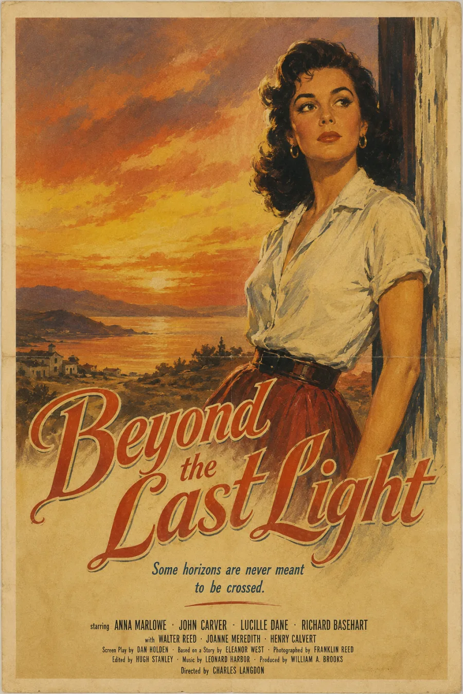 Illustrated 1950s one-sheet with a hand-lettered title, aged paper and visible halftone grain.