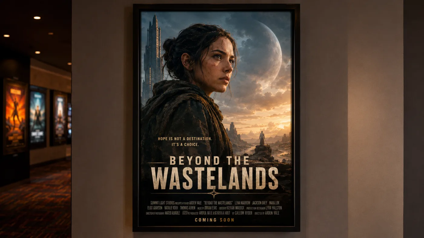 A one-sheet layout with its parts visible: the dominant subject, the title treatment, the tagline and the credits block.
